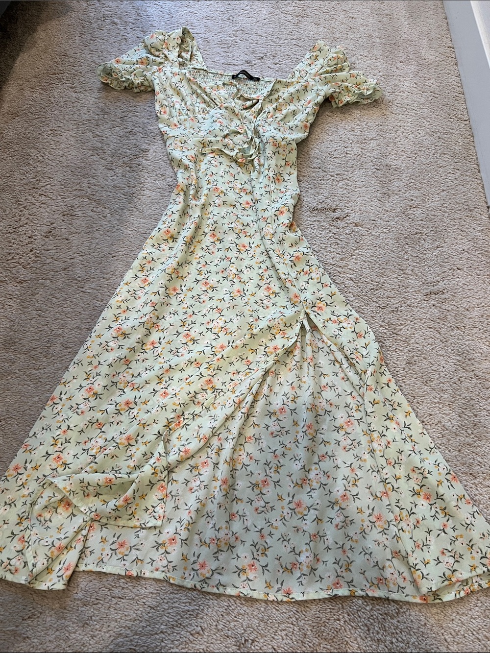 Floral Wrap Midi Dress in Light Green
